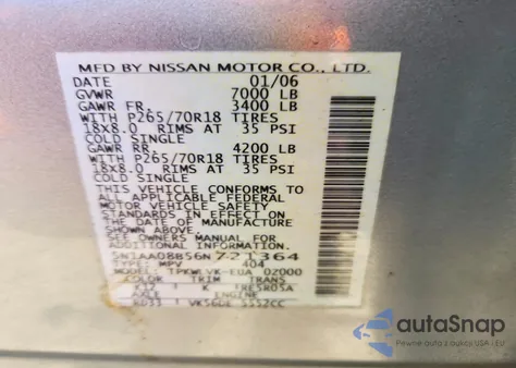 2006 Nissan Armada Se from USA, damaged, VIN 5N1AA08B56N721364